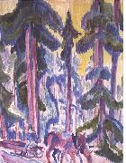 Ernst Ludwig Kirchner Wod-cart in forest oil on canvas